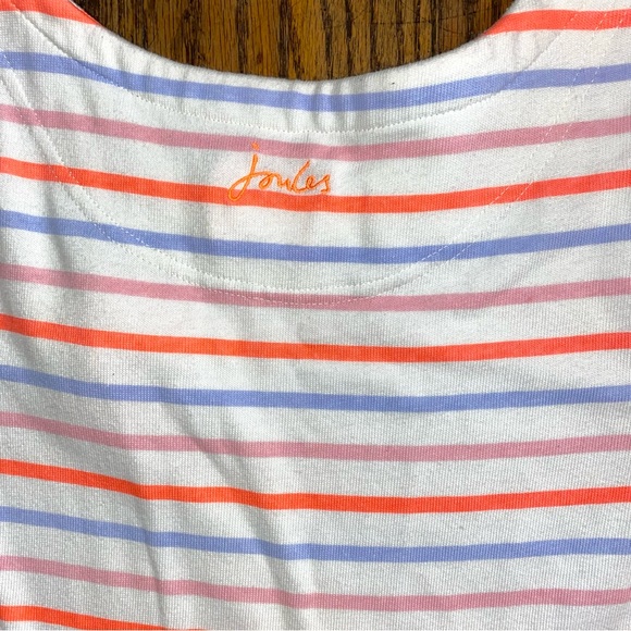 Joules cream, melon, periwinkle, and pink striped dress with flower size 9-10 y - Picture 4 of 5